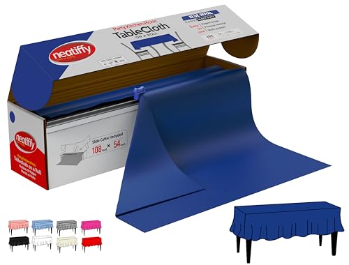 Neatiffy Disposable Plastic Table Cloth Roll | 54 in x 108 Ft Waterproof Tablecloth | Table Cover for Rectangle, Square, Round Oval Tables | Picnic, Party, Banquet, Birthdays, Weddings - Royal Blue - color: Royal Blue