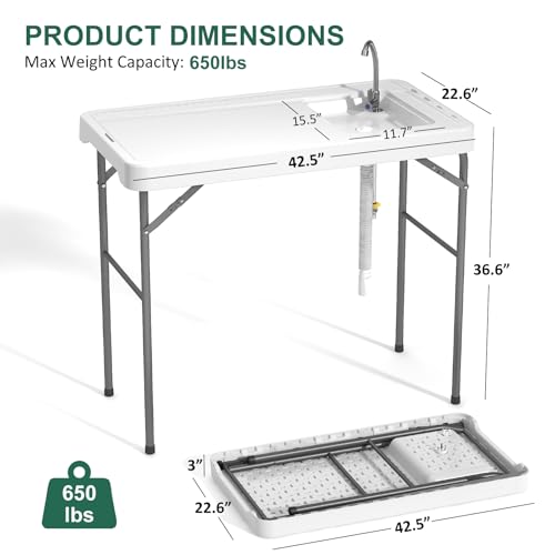 Fish Cleaning Table with Sink, 42.5" Folding Camping Table & Fish Cleaning Station with Measure Mark, Camping Sink with Hose Hookup for Outdoor Picnic, Beach, Dock & Patio Use - style: Fish cleaning table new