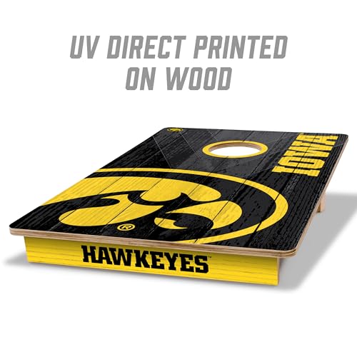 YouTheFan NCAA 2’ x 3’ Wood Cornhole Game with Logo Bags - color: Iowa Hawkeyes, size: 2' X 3'