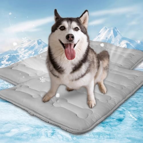 Magik & Kover Summer Dog Cooling Mat, 2 Pack 42" x 28" Indoor Outdoor Cooling Mat for Dogs Large, Machine Washable Thickened Non-Slip Cool Pad for Dogs Cats, Grey - size: 42 x 28 Inch
