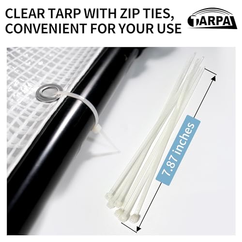TARPAL 10'x10' Clear White Tarp Heavy Duty Waterproof 12mil with Grommets or Zip Ties for Small Greenhouse for Outdoors Garden,Farm,Chicken Coops - color: Clear White Leno Tarp, size: 10x10ft-Finished size