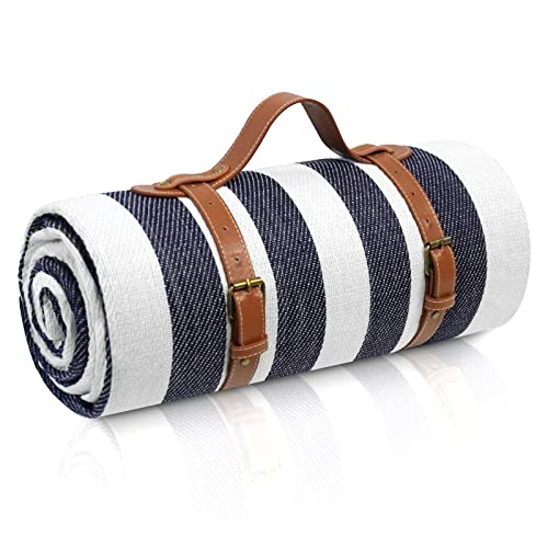sapsisel 80”x 80” Picnic Blanket Extra Large, Waterproof and Foldable Beach Blanket, 3-Layer Outdoor Blanket for 6 to 8 Adults, for Camping, Park, Beach, Grass, Indoors… - color: Blue & White