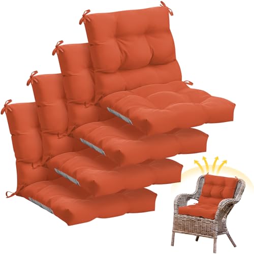Marsui 4 Pcs Outdoor Indoor High Back Chair Cushions Patio Furniture Tufted Pillow with Ties Water-Resistant Replacement Outdoor Rocking Chair Cushions, 42 x 21 Inches (Orange Red,Solid Color) - color: Orange Red, size: Solid Color