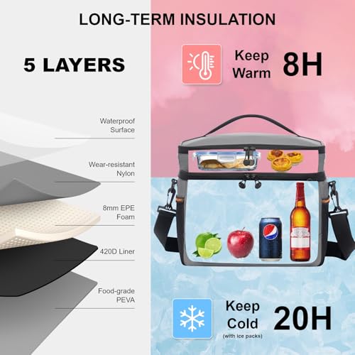 EVERFUN Small Compact Cooler Bag 24/48 Can Insulated Lunch Box Double Deck Soft Leak-Proof Waterproof Collapsible Ice Chest for Men Women Work Travel Car Trip Picnic Beach - color: Grey, size: Medium