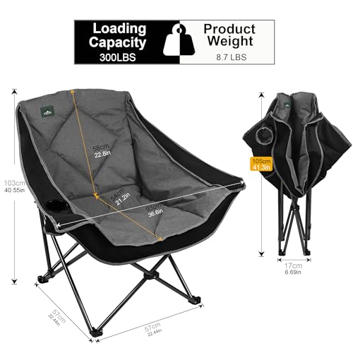 Northroad Folding Camping Chair,Oversized Portable Camp Chair w/Cup Holder,Heavy Duty Padded Lawn Chair Support 300 LBS for Outdoor, Tailgates, Beach, Hiking, and Picnics - color: Black