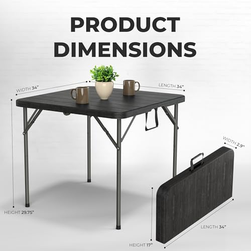 Our Modern Space 34" Square Foldable Table with Built in Handle & Steel Legs | Heavy Duty Portable | Perfect for Party, Dining, Wedding, Events, Picnic Indoor, Outdoor, Camping, Utility, Temporary - color: Black, size: 3 FT - Square