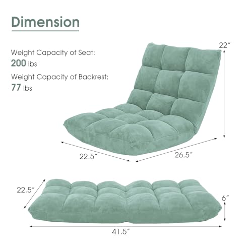 Giantex Floor Chair with Back Support, 14 Adjustable Position, Padded Sleeper Bed, Couch Recliner, Gaming Floor Chairs for Adults, Meditation, Gaming Chair Floor, Green - color: Green, size: 26.5"x22.5"x22"