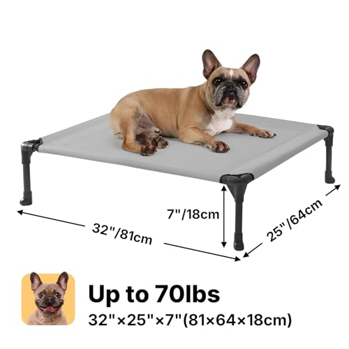 Veehoo Outdoor Elevated Dog Bed for Medium Dogs, Cooling Raised Dog Cots Beds Training Platform Off Ground Hammock with Breathable Mesh, No-Slip Feet, 32"x25", Grey - color: Silver Gray, size: 32.0"L x 25.0"W x 7.0"Th