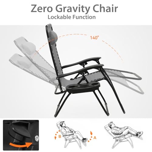 OS MOTOR Zero Gravity Chairs, Portable Folding Reclining Lounge Chairs with Adjustable Pillow and Cup Holder Trays for Outdoor, Patio, Beach, Camping, Garden, Poolside, Set of 2 Gray - color: Grey