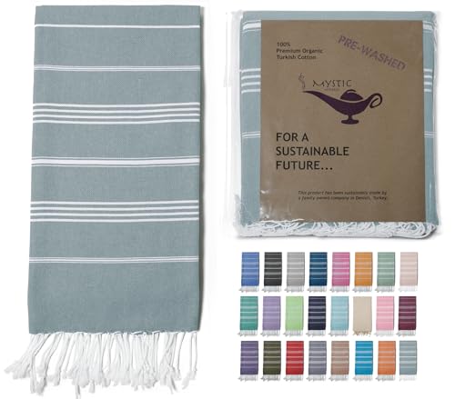 Turkish Beach Towel 100% Organic Cotton Extra Large Oversized (39 x 71 Inches) Quick Dry Sand Free Light Weight Prewashed for Bath Beach Gym Yoga Travel Towel Blanket (Sea Glass) - color: Sea Glass