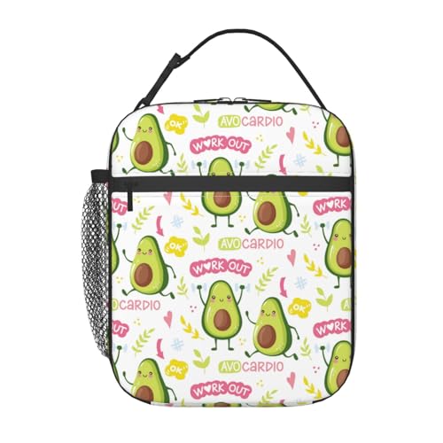 Cute Avocado Kawaii Insulated Lunch Bag Portable Reusable Zipper Lunch Box For Men Women Work Picnic Travel Camping - color: Black24