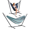 SUNCREAT 2-in-1 Convertible Backyard Fabric Hammock with Stand, Large Hammocks for Outside, Green & Orange - color: A-green & Orange