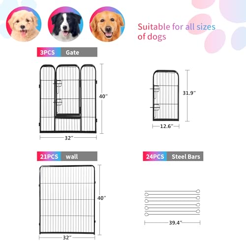 FDW Dog Playpen Dog Pen Dog Kennel 24 Panels 40 Inch Hight Indoor Outdoor Folding Metal Portable Puppy Exercise Pen Heavy Duty Dog Fence for Yard Camping,Black - style: 24 Panels