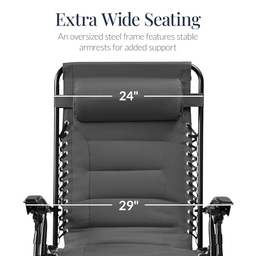Best Choice Products Oversized Padded Zero Gravity Chair, Folding Outdoor Patio Recliner, XL Anti Gravity Lounger for Backyard w/Headrest, Cup Holder, Side Tray, Polyester Mesh - Gray - color: Grey