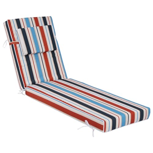 Chaise Lounge Cushions Outdoor 72x21x4 Inch, Patio Lounger Chair Cushion with Removable Cover, Fade Resistant Replacement Pad for Outdoor Furniture (Red and Blue Stripes, 72x21x4 inch) - color: Red and Blue Stripes