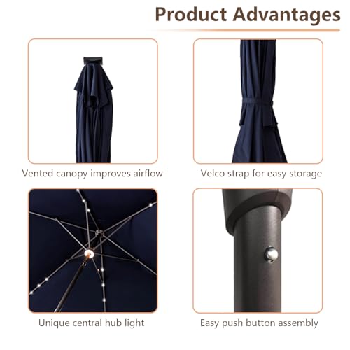 C-Hopetree Rectangular Outdoor Patio Market Umbrella with Solar LED Lights 6.5 x 10 ft - color: Navy Blue