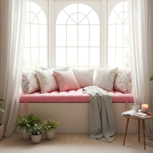 Vercraft Long Floor Cushion Large Floor Cushion with Brushed Cotton Jumbo Lounger Pillow for Outdoor Indoor Bay Window Meditation Yoga Reading Sleeping(Pink) - color: Pink