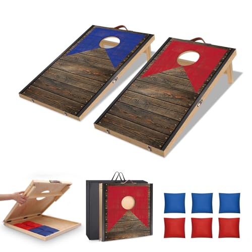 Portable Cornhole Board Set with Bean Bags 2 ft x 1 ft or 3 ft x2 ft or 10.16 * 5.04 Inch Foldable Corn Hole Games for Adults and Kids Indoor or Outdoor Corn Hole Toss Games Backyard Tarvel - color: Dark Wood