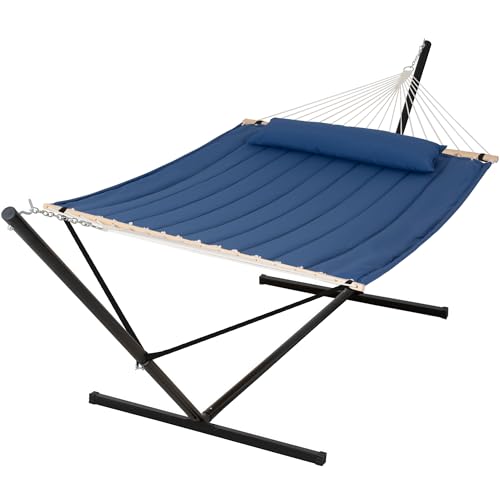 SUNCREAT 2 Person Free Standing Hammock with 15 ft Stand, 475 lbs Capacity, Backyard Hammock with Stand, Navy - color: Navy, size: 15 ft Stand
