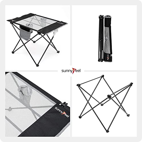 SUNNYFEEL Outdoor Folding Table | Lightweight Mesh Compact Camping Table, Roll Up Top 2 People Portable Camp Tables with Carry Bag for Picnic/Cooking/Beach/Travel/BBQ - color: Mesh-black-1set
