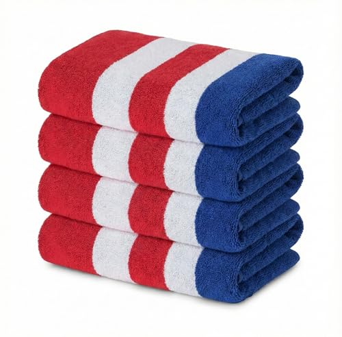 Premium Terry Cabana Beach Towel, Soft Plush Cotton Pool Towel, 30” x 60” Absorbent Quick Dry Travel Towel (Mariner Stripes, 4 Pack) - color: Mariner Stripes, size: 4 Pack