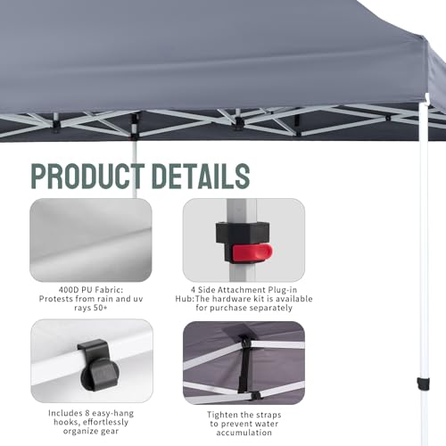 CROWN SHADES 10x20 Pop Up Canopy Tent - Commercial Canopy Tent with 400D Strength Oxford Fabric, Hexagonal Leg, 4 Upgraded Weights - Great for Trade Shows, Events,Parties & Commercial Use, Gray - color: Gray, size: 10x20