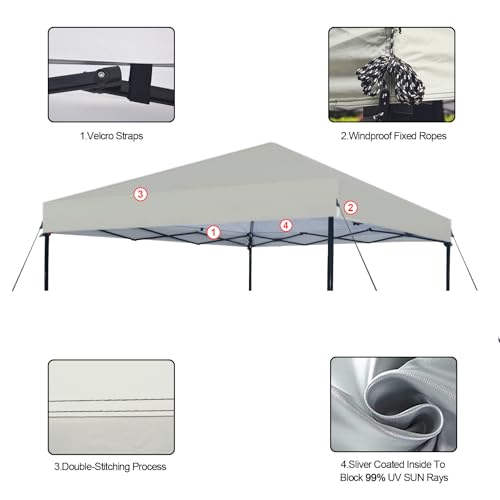 Joramoy 10×10 Canopy Replacement Top Only, Waterproof Pop Up Canopy Tent Top Cover with Ropes, Instant Canopy Top Sunshade Sliver Coated for Outdoor Garden Patio Camping (Beige) - color: Beige, size: 118"×118" Top Only(301×301cm）