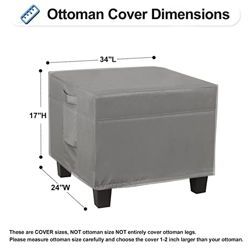 OutdoorLines Outdoor Waterproof Patio Ottoman Covers - Rectangle UV-Proof Patio Side Table Cover Windproof Heavy-Duty Furniture Covering Protector 34L x 24W x 17H Inch, Grey - color: Grey, size: Rectangle 34"l X 24"w X 17"h
