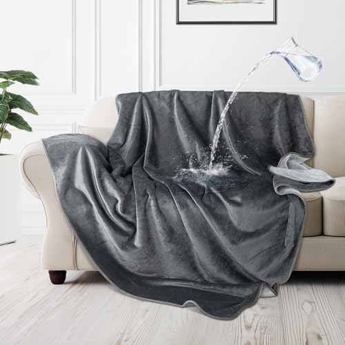 LOOBANI Waterproof Dog Blanket for Couch: Reversible Flannel Bed Blanket for Medium Large Dogs Liquid Proof, Soft Throw Blanket Couch Cover Protector for Sofa, Crate, Travel, Picnic, 50" x 60", Grey - color: Grey, size: 50" x 60"