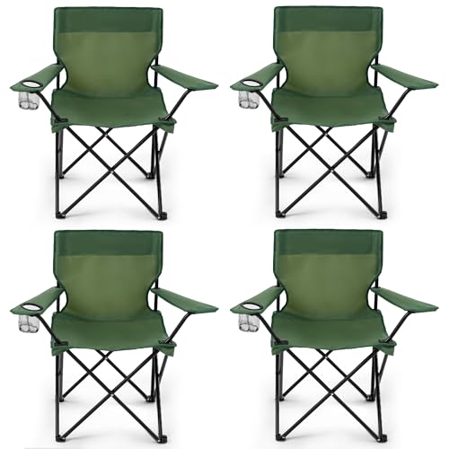 4 Pack Folding Camping Chairs for Adults, Foldable Portable Beach Chairs with Carry Bag & Cup Holder, Compact Design for Camping, Beach, Picnics, and Fishing Supports 300LBS（Green） - color: Green, size: 4pcs