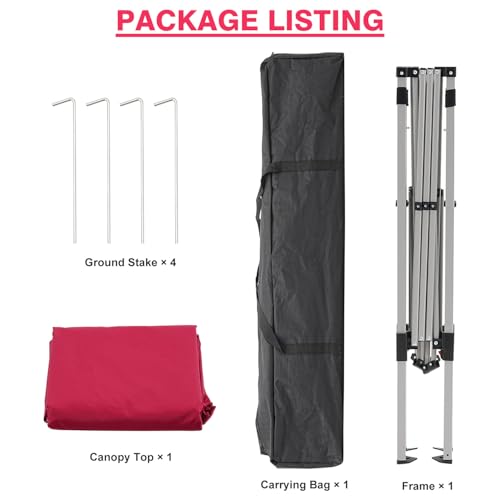 Canopy Tent, 10X10 FT Pop Up Canopy Outdoor Instant Tent Slant Legs with Carrying Bag, Portable Gazebo Shelter for Patio Deck Garden and Beach - 8X8 FT Canopy Cover (Red) - color: Red