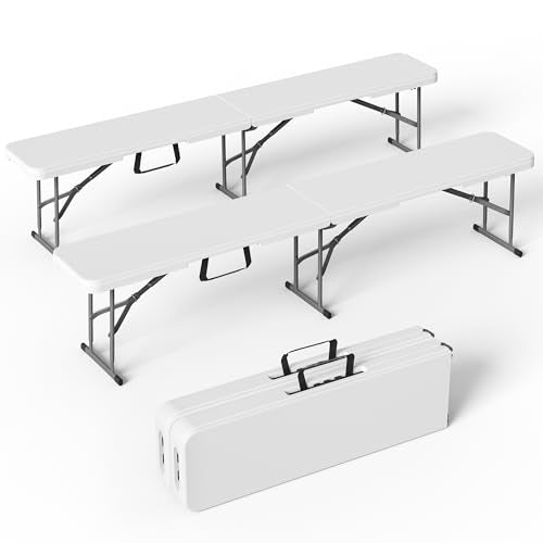 VSOAEIL 6 Foot Folding Bench, Portable Plastic Folding Bench Seat, Foldable Seat for Indoor Outdoor Picnic Camping Dining, Soccer Garden Multipurpose Entertaining Activities, White, 2 Pack - color: White, size: 2 Pack