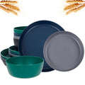EI 12pcs Wheat Straw Plates,Plastic Plates Reusable,Unbreakable Plastic Plate,Wheat Straw Dinnerware Set,Melamine Plate-Black,Dark Grey,Dark Green,Dark Blue,Dinner, Camping,Picnic - color: Black,Drak Grey,Dark Green and Dark Blue Wheat Straw Plates and Bo