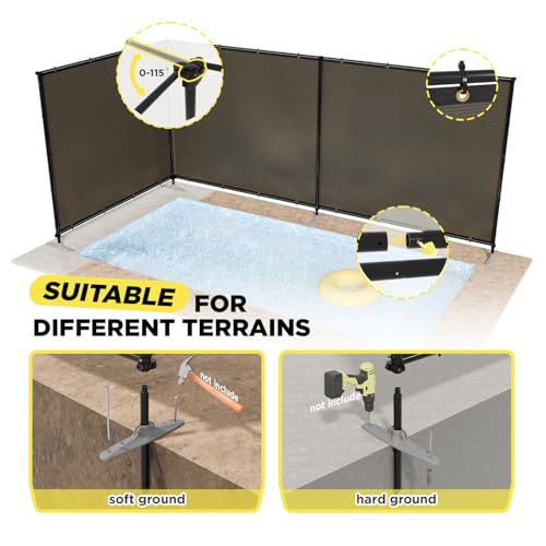 5' x 2' Brown Outdoor Privacy Screen Freestanding 240 GSM Privacy Fence Panels for Outside, Pool Fences with Poles, Backyard Temporary Fencing, Privacy Wall Ground Pole Fence - color: Brown, size: 5' x 2'