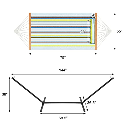 Homgava Two Person Hammock with Stand for Outside Heavy Duty, Outdoor Patio Hammock with Portable Steel Stand, Large Double Hammocks,480lbs Capacity.(Light Blue Stripes) - color: Light Blue Stripes