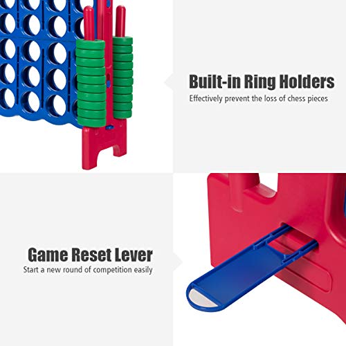Costzon Giant 4-in-A-Row, Jumbo 4-to-Score Giant Game Set for Kids & Adults, Indoor Outdoor Yard Connect Game, 3.5FT Tall with 42 Jumbo Rings & Quick-Release Slider, Perfect for Family & Party Games - color: Blue/Red