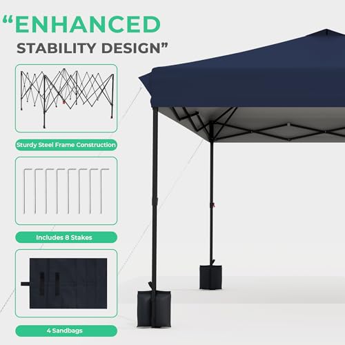 JEAREY 10x10 Pop Up Canopy Tent, Heavy Duty Outdoor Canopy with 1-Push Instant Setup, Commercial Tent with Roller Bag, 4 Sandbags and 8 Stakes, Water-Resistant – Navy-Blue - color: Navy Blue