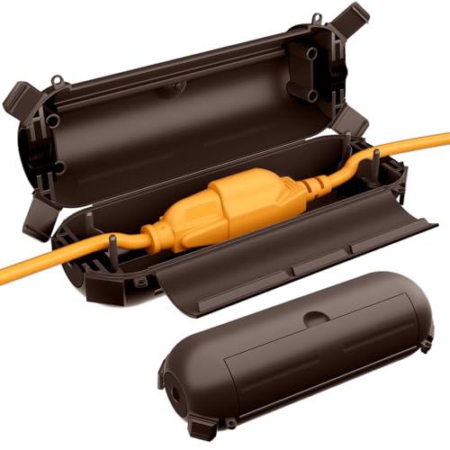 RESTMO 2 Pack Compact Outdoor Extension Cord Cover, IP44 Waterproof Box and Safety Housing Case, Ideal to Protect Outdoor Plugs, Electrical Connections, Holiday Decoration Lights, Size Small, Brown - color: Brown, size: 2 Pack