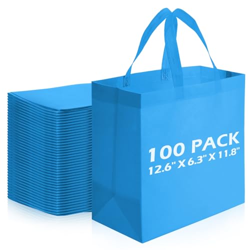 Reginary 100 PCS Reusable Totes Bags - Non Woven Grocery Handle Bags for Shop Events & Retail Store(Sky Blue) - color: Sky Blue