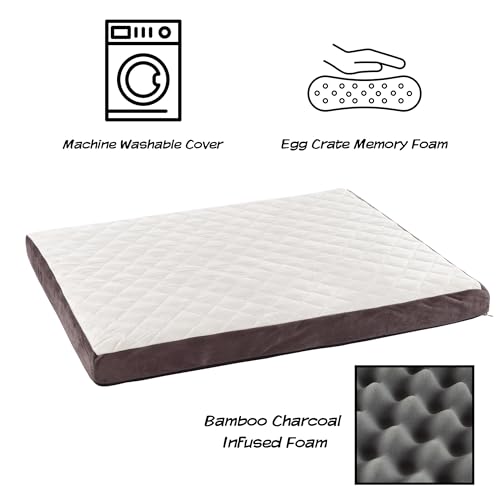 Dog Bed - Charcoal Infused Foam Pet Bed with Plush Cover - Egg-Crate Style Floor Mat with Nonslip Base for Dogs up to 65lbs by PETMAKER (Brown)