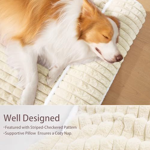 Orthopedic XL Dog Bed Large Sized Dog with Pillow 48''X30'', Waterproof Soft Comfortable Egg Crate Foam Pet Crate Beds Mat with Removable Washable Cover and Non-Slip Bottom, Cream - color: Cream, size: 48"l X 30"w X 3.5"th