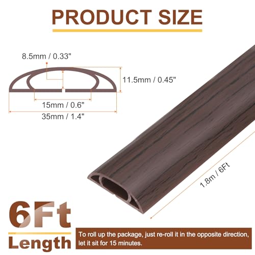 HARFINGTON 6ft Cord Cover Floor W0.6 x H0.33 Inner Channel PVC Hide Extension Cable Floor Wire Hider Wire Covers Protector for Prevent Cable Trips Cables Management, Wood Black - color: Wood Black, size: 6ft
