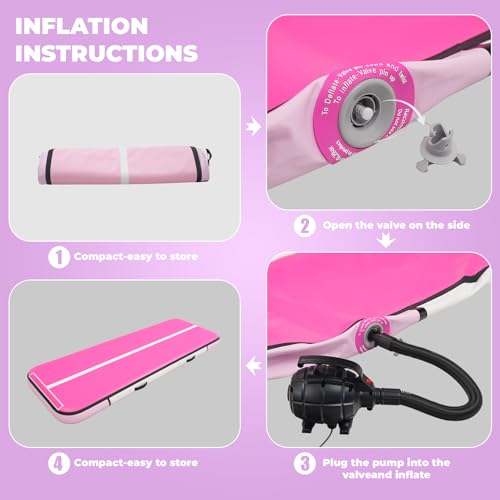 Quashley Inflatable Air Gymnastics Mat 8 Inch Thick,10-20ft Tumbling Mat for Training & Cheerleading,Leak-Proof Gymnastics Floor Mat with Pump & Repair Kit,for Indoor/Outdoor - color: #Pink, size: #13ft*3.3ft*8inch