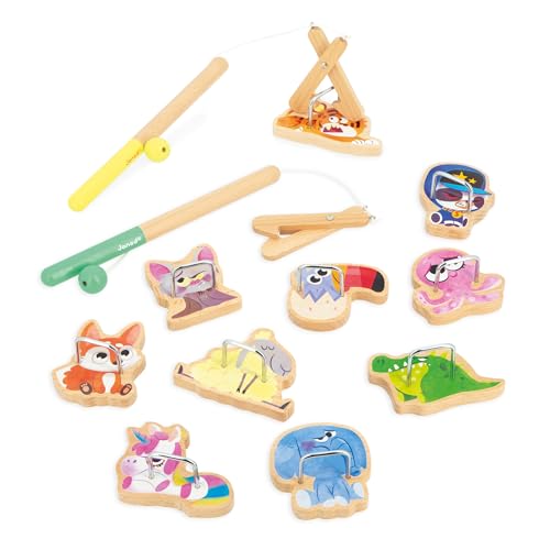 Janod - Applepop Fishing Animal Wooden Carnival Game - Family Game Night - Skill Development - Develops Dexterity and Concentration - Durable, Safe, French Design - style: Claw Game