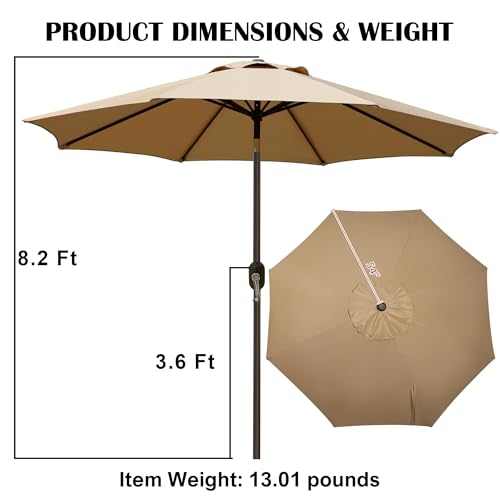 Blissun 9' Outdoor Patio Umbrella, Outdoor Table Umbrella, Yard Umbrella, Market Umbrella with 8 Sturdy Ribs, Push Button Tilt and Crank - color: TAN