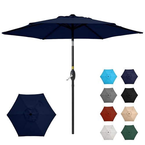 SUNVIVI OUTDOOR 7.5' Outdoor Patio Umbrella, Patio Umbrella, Market Umbrella, Aluminum Pole Umbrella with Push Button Tilt and Crank, 6 Ribs, Polyester Canopy, Navy Blue