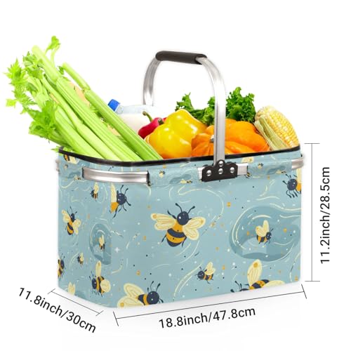 Picnic Basket, MARYHFENVA Collapsible Shopping Basket 40L Portable Grocery Basket with Handles Reusable Folding Market Basket Large Christmas Basket - color: Bee(style 2)