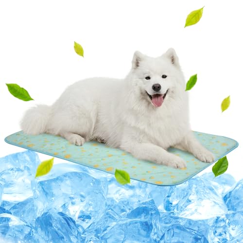 NWK Pet Cooling Mat - Ice Silk Cooling Mat for Dogs & Cats Portable & Washable Pet Cooling Blanket, Car Seats, Beds for Summer (1, Green Fruit, 27‘’ X 39‘’ X 0.3'') - color: Green Fruit, size: Large (39'' X 27'' X 0.3'')