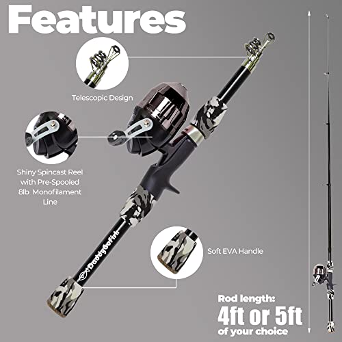 DaddyGoFish Kids Fishing Pole - Rod Reel Combo Tackle Box Starter Set - First Year Small Dock Gear Kit for Boys Girls Toddler Youth Age Beginner Little Children Junior Anglers - color: Black (Complete Set), size: 4ft