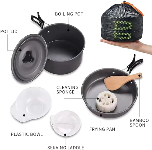 aiGear Camping Cooking Set Cookware Mess Kit with Storage Bag Pot Pan Set Camping Accessories for Outdoor Camping Hiking Picnic Portable and Lightweight Aluminum - color: Green8pcs